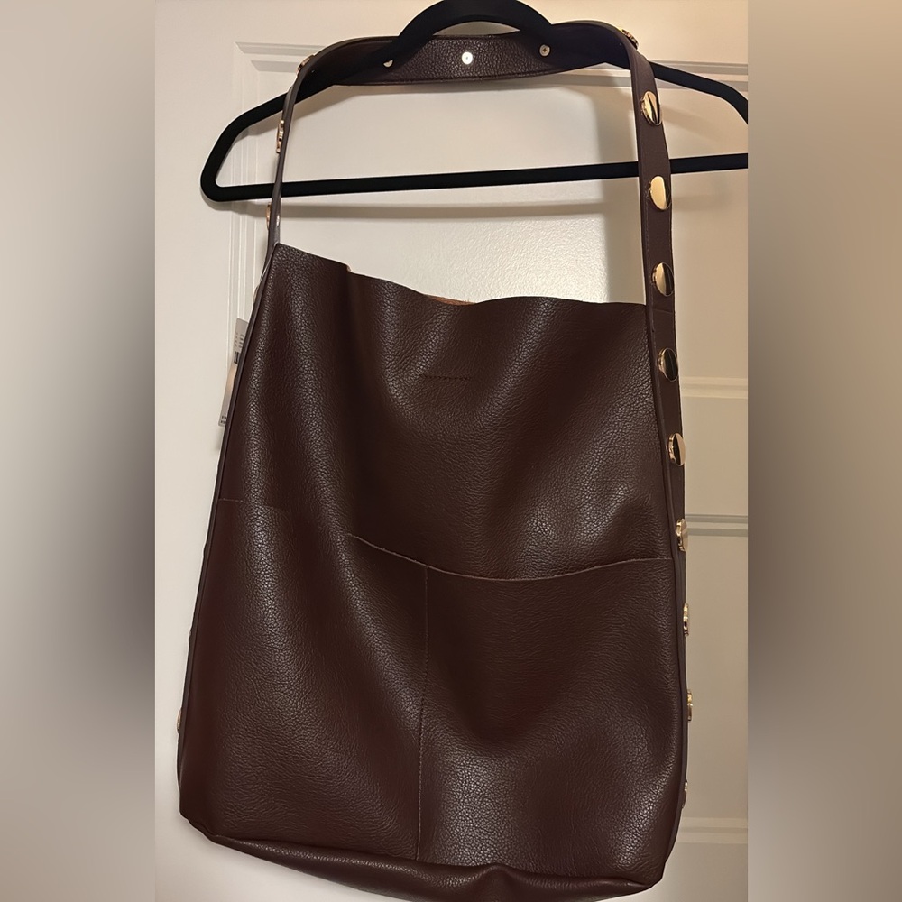 Anthropologie Brown Shoulder Bag with Gold-Tone Studs